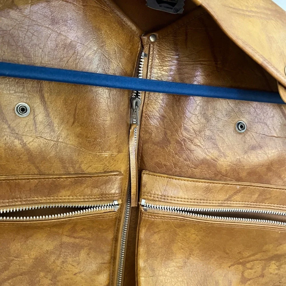 VTG Hanging American Tourister Garment Bag Tan Faux Leather Folding Travel